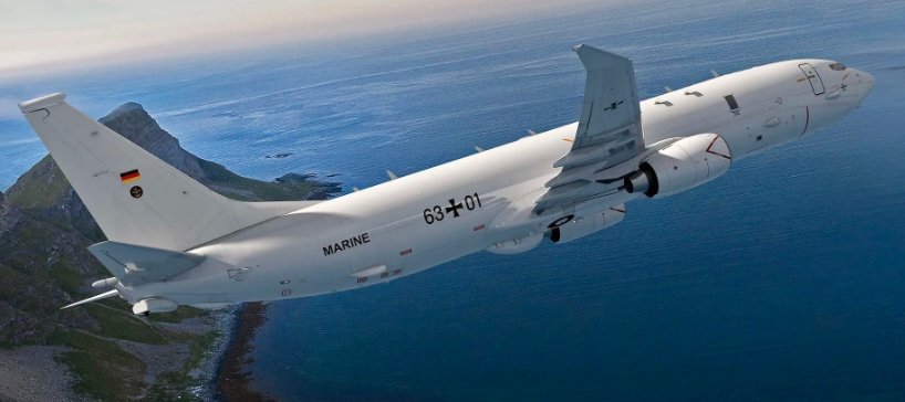 German P-8 Poseidon aircraft in flight over the ocean