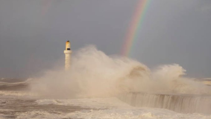 Storm waves hitting Aberdeen Harbour, Scotland