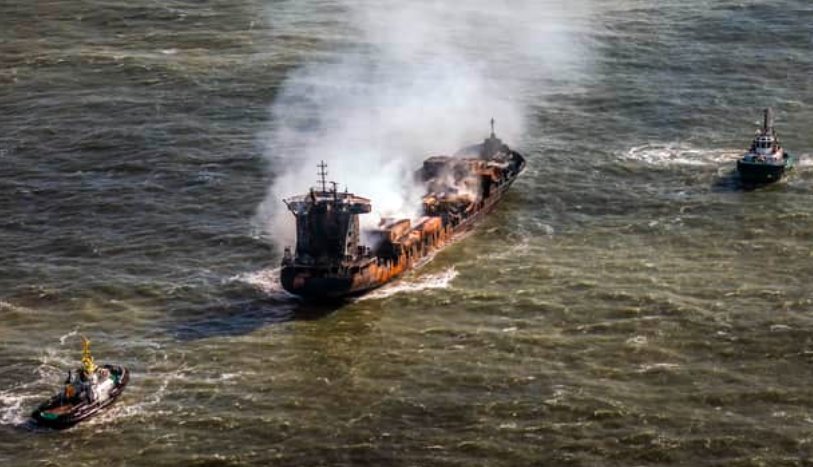 cargo ship towing North Sea