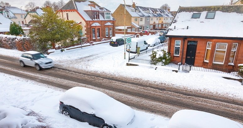 snow-covered street Scotland