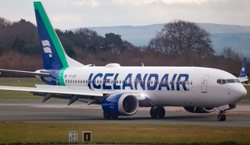Icelandair Boeing 737 MAX 8 at airport runway Reykjavik