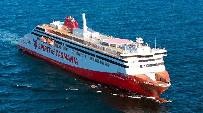 Spirit of Tasmania IV ship departing Leith port Scotland