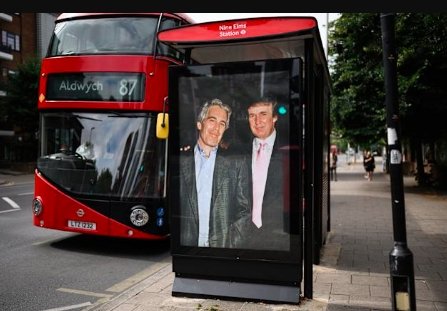 donald trump jeffrey epstein poster london protest 2025