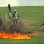cricket pitch on fire
