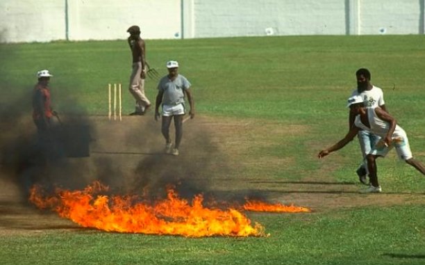 cricket pitch on fire