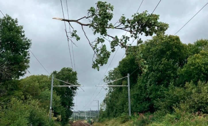 storm floris scotland damage fallen trees power cuts rail disruptions 2025