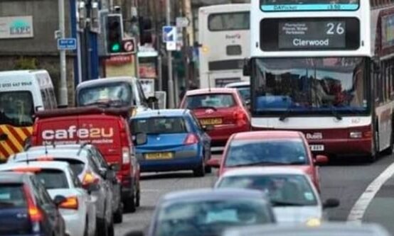 Scotland bus traffic jam