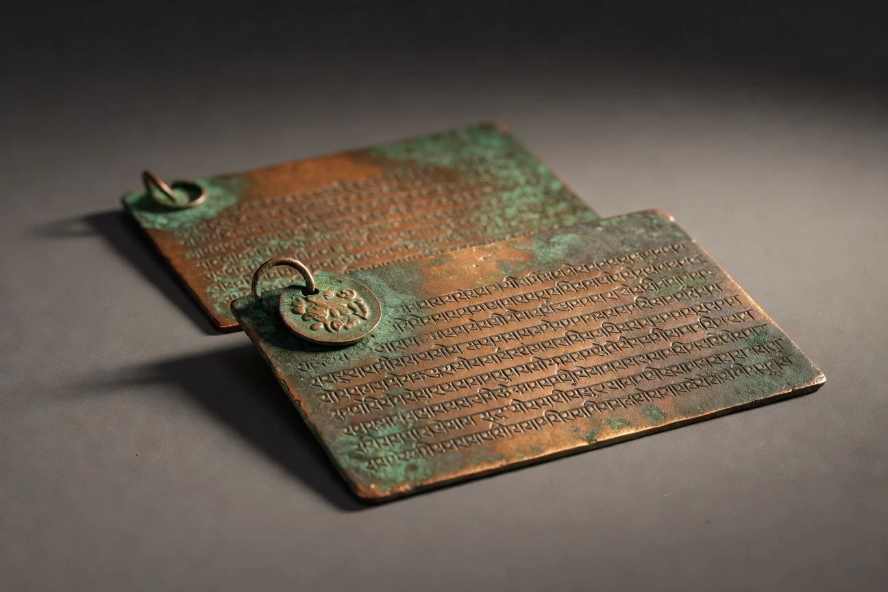 Ancient Indian copper plate charters with Sanskrit inscriptions held at Edinburgh University Library.