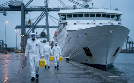 Hantavirus cruise ship outbreak quarantine response at the Port of Rotterdam.