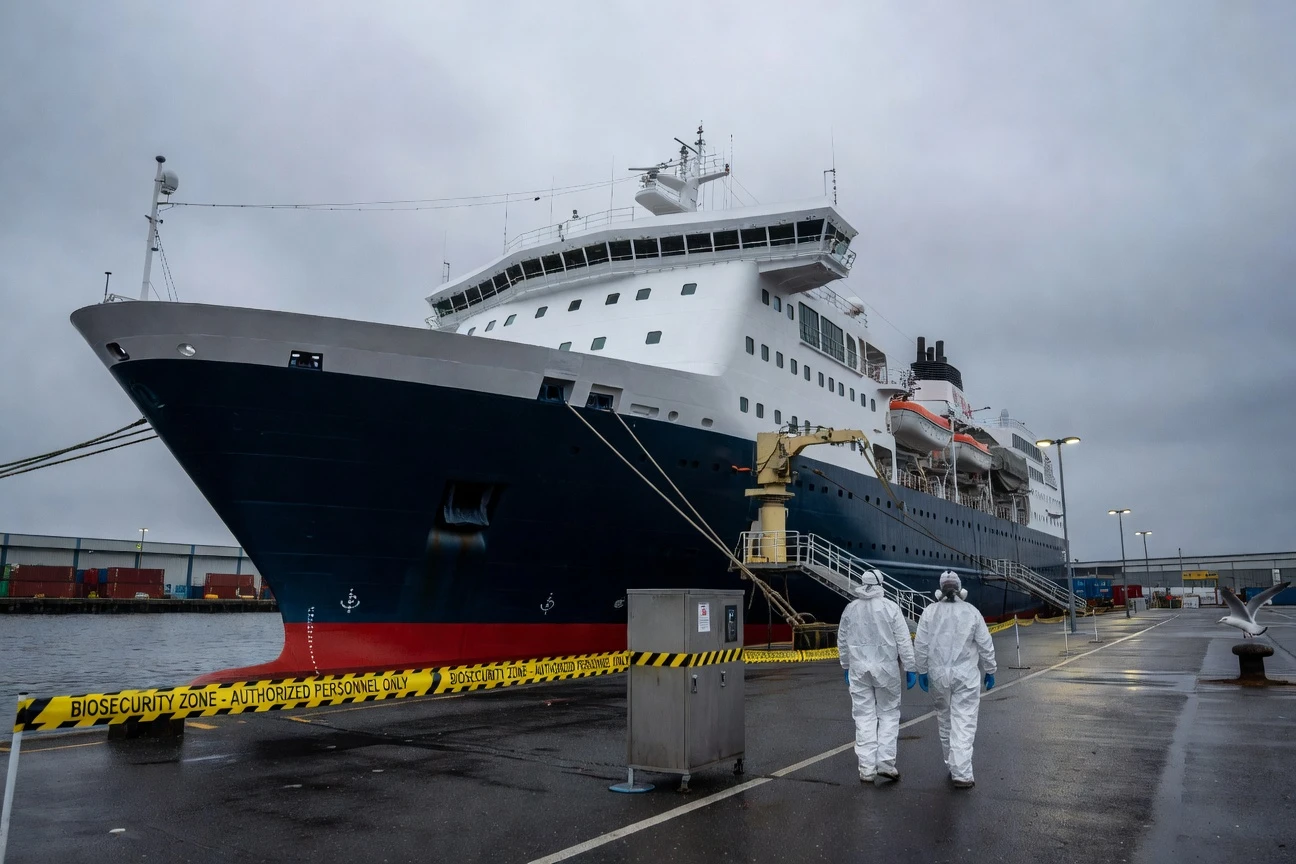 Hantavirus outbreak cruise ship pandemic preparedness response at northern European port.