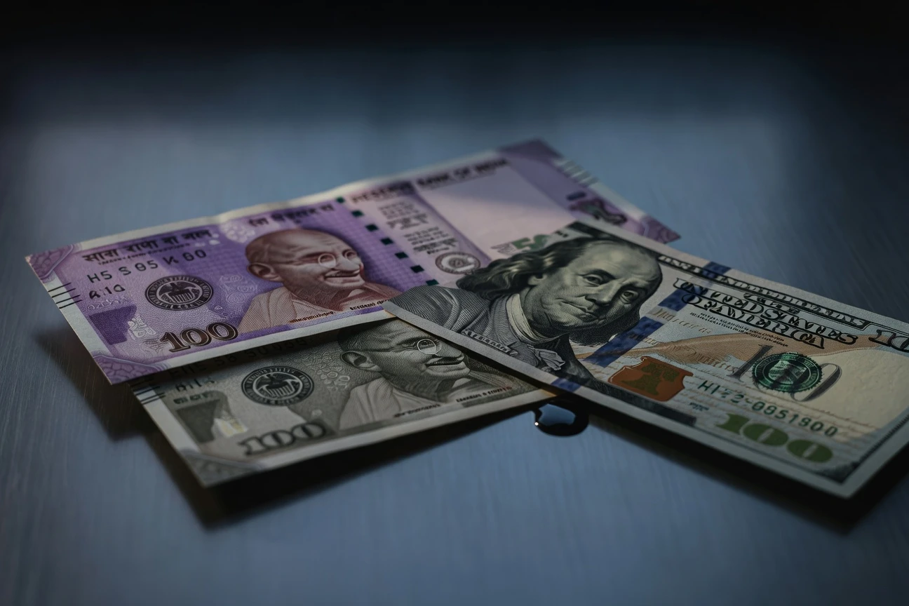 Indian rupee record low against US dollar amid Iran war oil shock May 2026.