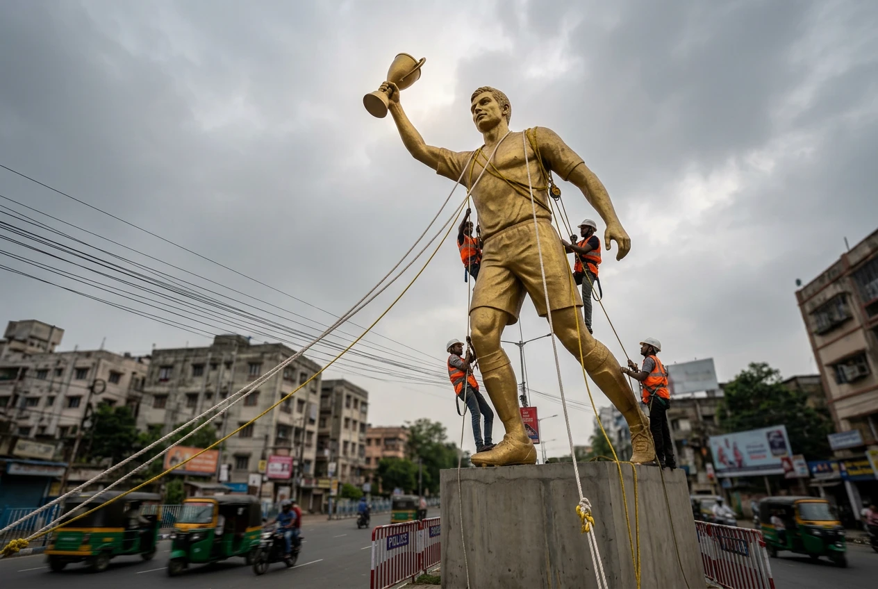Messi statue Kolkata removal over safety concerns ahead of monsoon. 