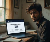 19-year-old self-taught AI entrepreneur at desk with laptop