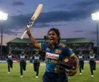 Chamari Athapaththu celebrating her century at Women's T20 World Cup