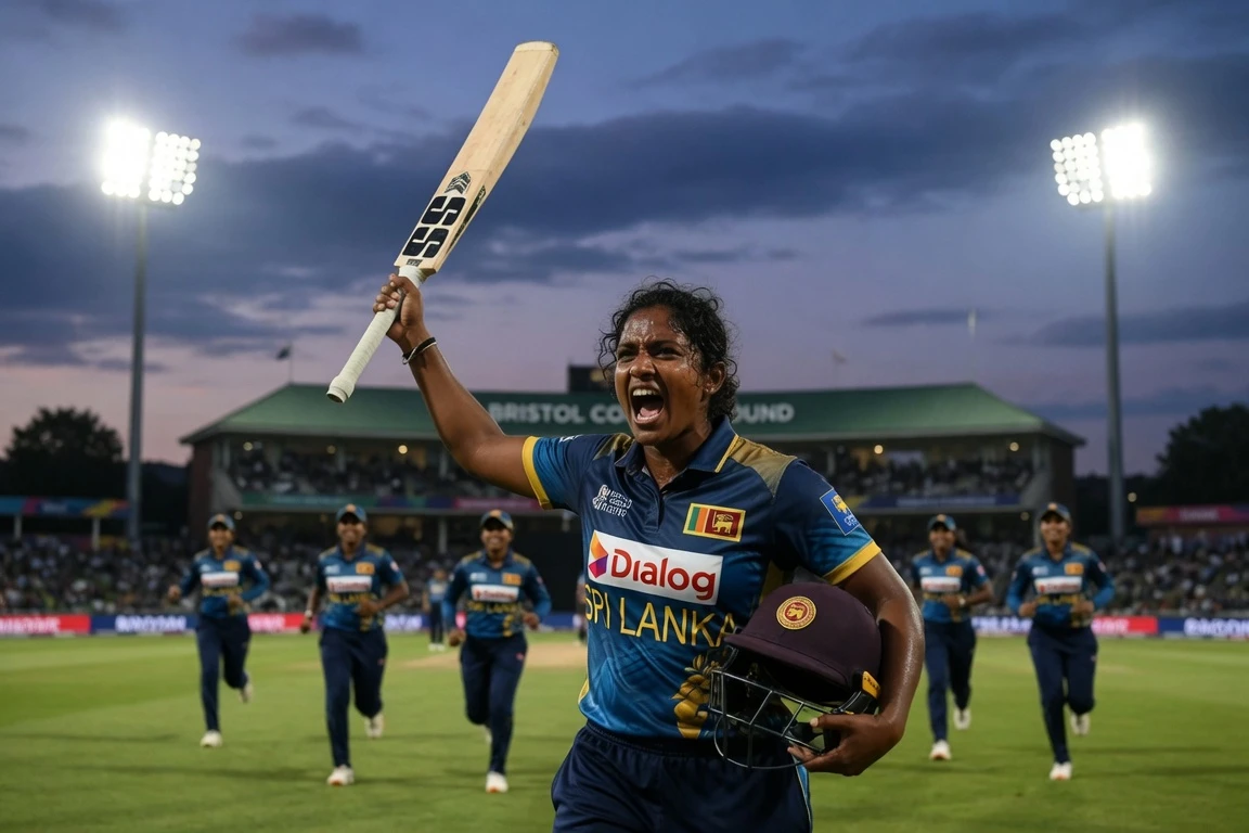 Chamari Athapaththu celebrating her century at Women's T20 World Cup