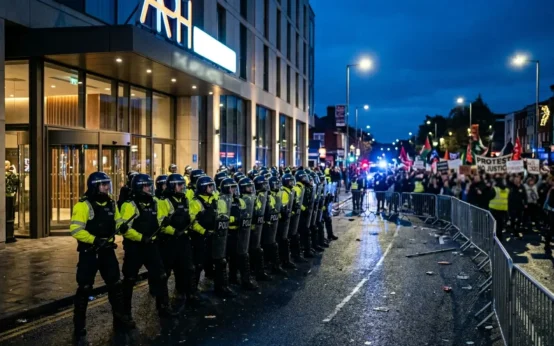 Greenock asylum hotel protest police line