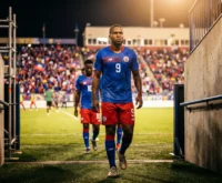 Haiti's record scorer Duckens Nazon at a World Cup match