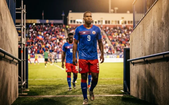 Haiti's record scorer Duckens Nazon at a World Cup match