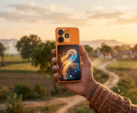 Infinix SMART 20 in Sunlike Orange showing Ultra Link connectivity