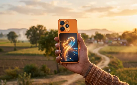 Infinix SMART 20 in Sunlike Orange showing Ultra Link connectivity