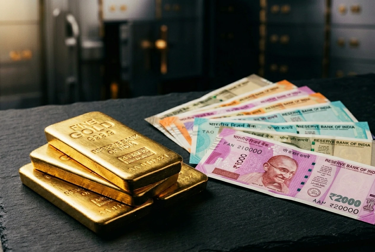 RBI gold sale denial as the Indian rupee hits a record low against the dollar.