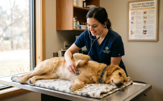 Vetic pet clinic veterinarian examining a dog