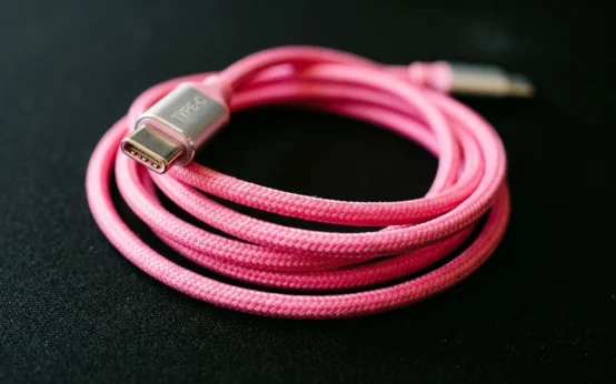 Beats Power Pink woven USB-C charging cable in pink