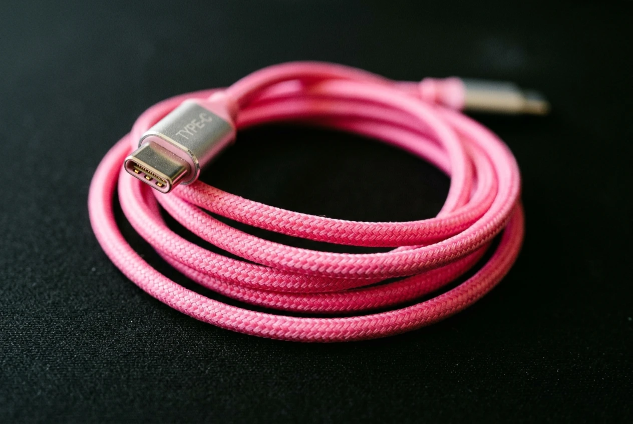 Beats Power Pink woven USB-C charging cable in pink