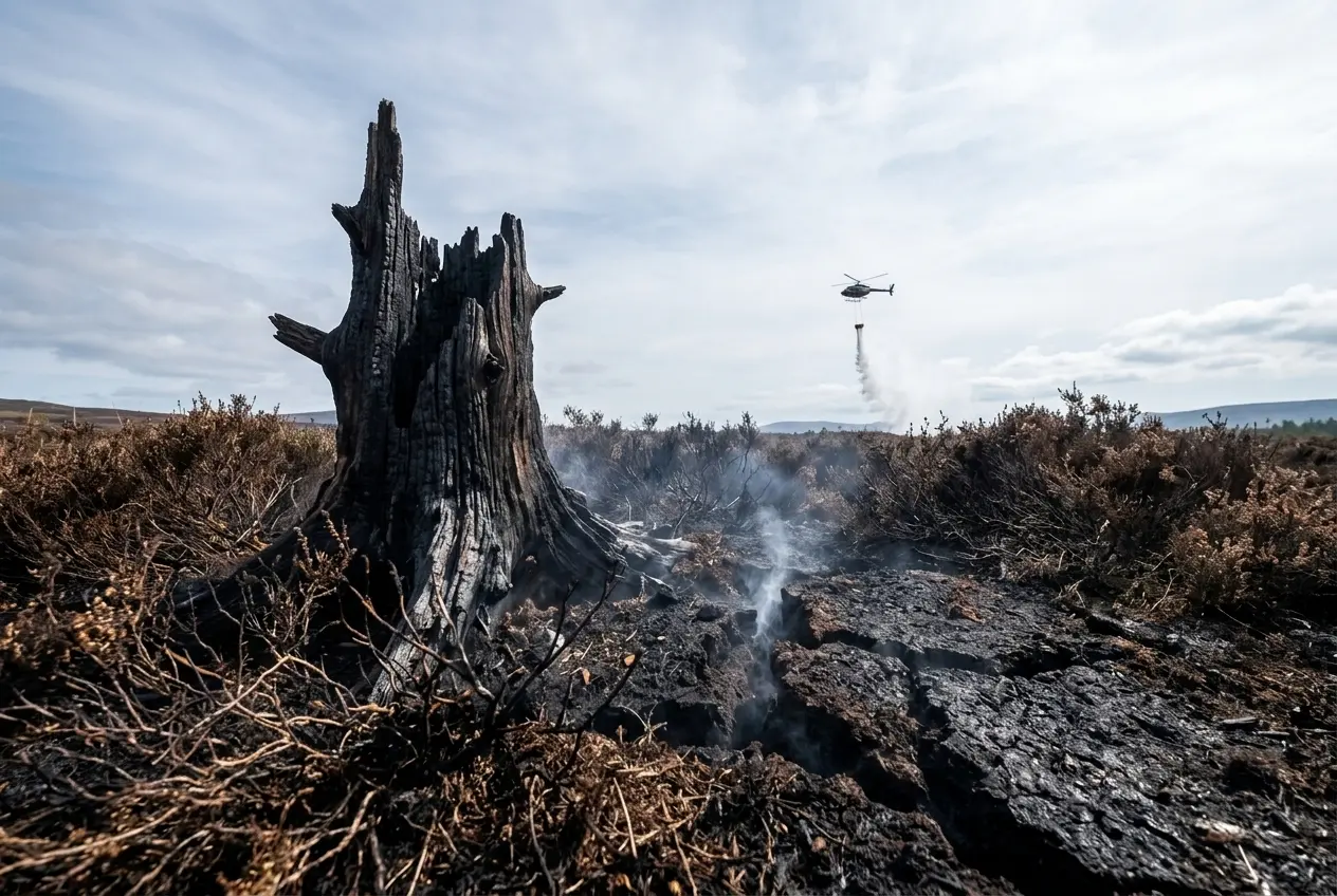 Cairngorms wildfire blackened peat and pine recovery Scotland