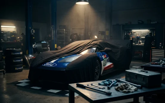 Ford Hypercar 5.4-liter Coyote V8 reveal under cover in workshop