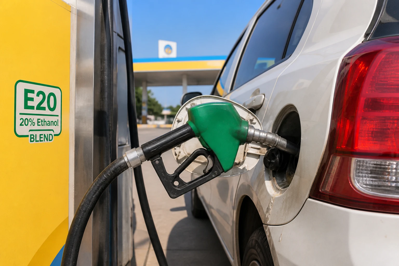 Indian motorists E20 ethanol fuel mileage penalty cost pump