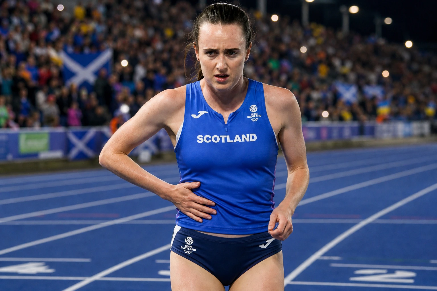 Laura Muir stitch finish Glasgow Commonwealth 5000m 2026