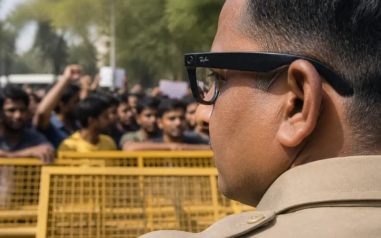Meta Ray-Ban AI smart glasses worn by Delhi Police at protest