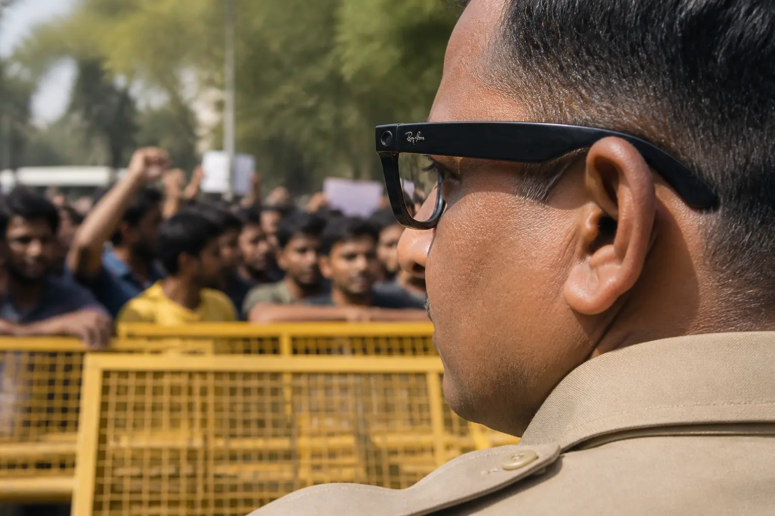 Meta Ray-Ban AI smart glasses worn by Delhi Police at protest