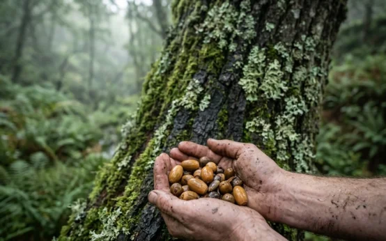 Scotland Atlantic rainforest volunteers hand collect native tree seeds