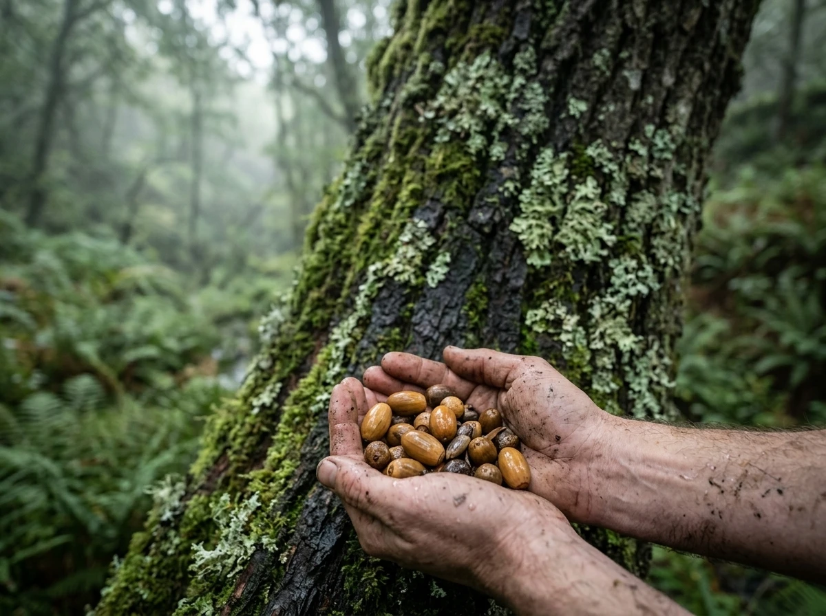 Scotland Atlantic rainforest volunteers hand collect native tree seeds