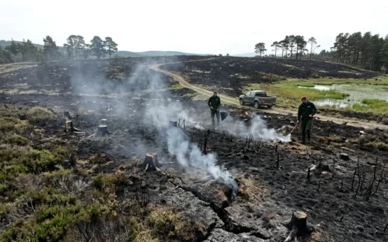Cairngorms Abernethy wildfire smouldering peat hotspots aftermath