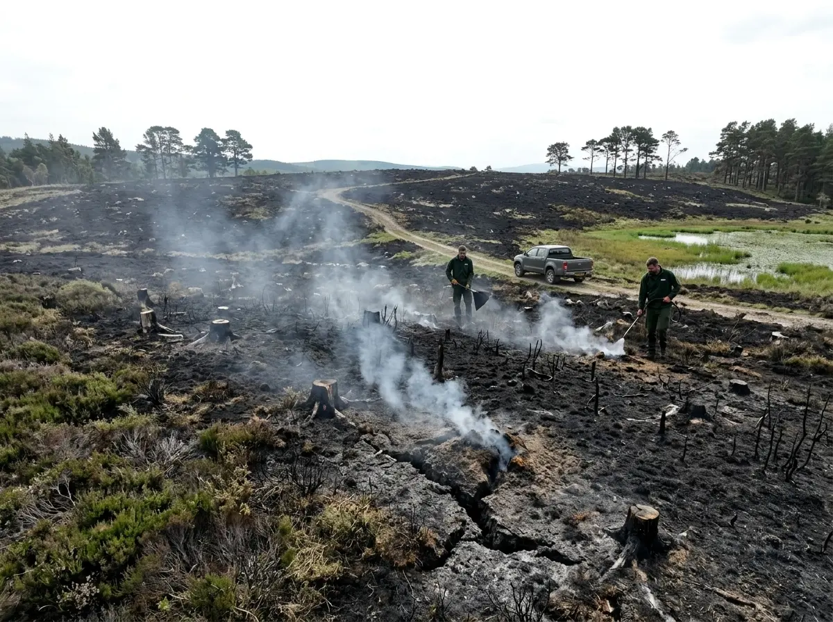 Cairngorms Abernethy wildfire smouldering peat hotspots aftermath