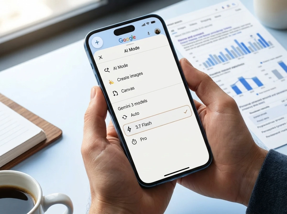 Gemini 3.7 Flash selectable in Google AI Mode Search menu