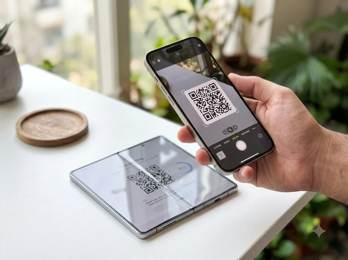 Samsung Smart Switch QR code iPhone to Galaxy Z Fold8 transfer