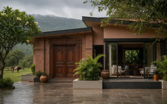 Akshay Oberoi Karjat farmhouse open courtyard brick home