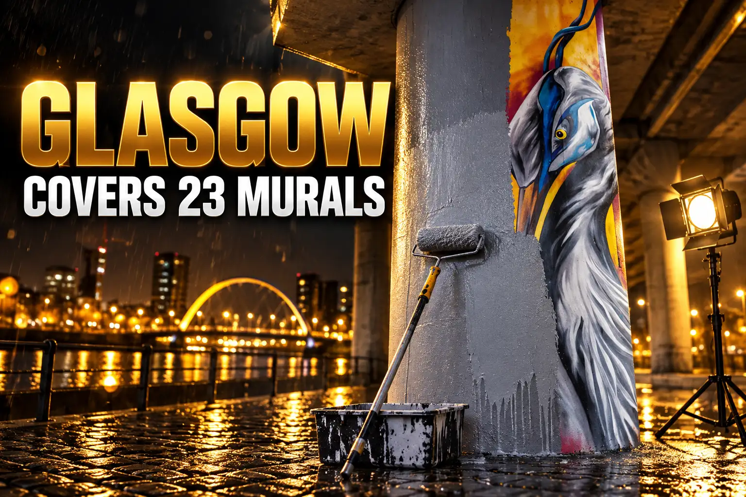 Glasgow Kingston Bridge murals covered for Batman filming