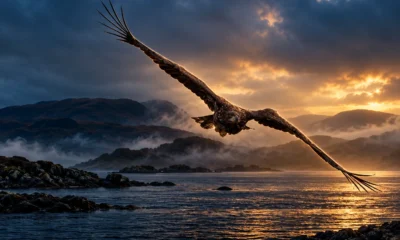 Kinky white-tailed eagle soars over Loch Spelve