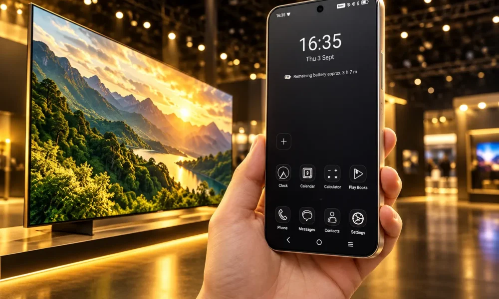 TCL matte phones beside 10000-nit TV at IFA